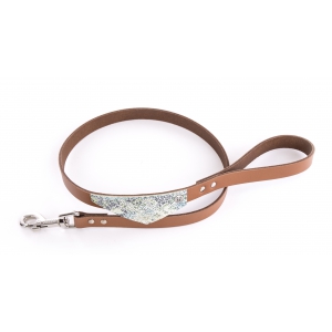 Laisse cuir MALIBU coupé franc et bandana cuir fantaisie - Camel