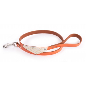 Miami straight cut leather leash and leather bandana - Gold Cognac