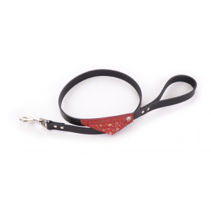 Miami straight cut leather leash and leather bandana - Red Black