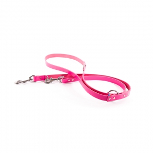 Laisse en cuir 3 positions rose