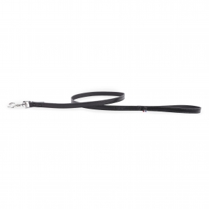 Black leather lead for dogs - Coupe franc riveted