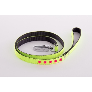 Dog nylon lead - Fluo Black  - yellow & pink