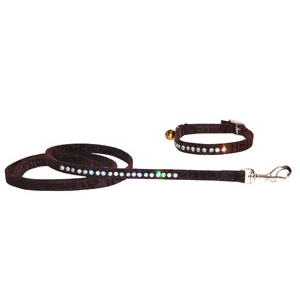 Parure chat "Venise" flanelle et strass caramel