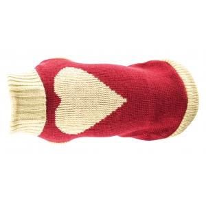 Red dog sweater with heart pattern