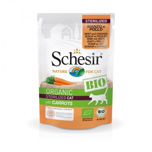 Schésir 16x85g Boeuf/Poulet/Carottes BIO Chat Sterilisé