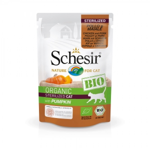 Schésir 16x85g Poulet/Porc/Citrouille BIO Chat Sterilisé