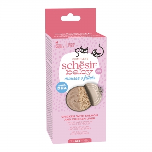 Schésir Baby - 3x55g - Mousse & Filets - Filets De Poulet, De Foie De Poulet Et De Saumon x12