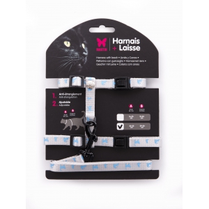 Set de Harnais et Laisse CHAT - Gris - Bleu