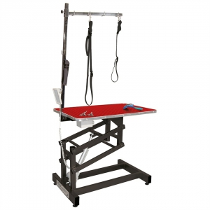 Table électrique à potence double avec plateau bois - Rouge