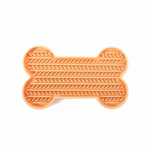 Tapis de léchage "os" silicone pour chien - jaune