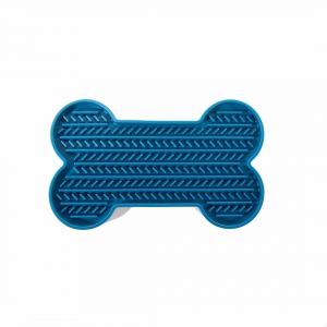 Tapis de léchage "os" silicone pour chien - bleu