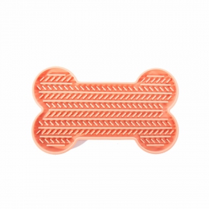 Tapis de léchage "os" silicone pour chien - rose