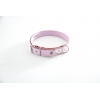 Pink leather dog collar - classic leather stitched with plate - W 22mm L 47cm